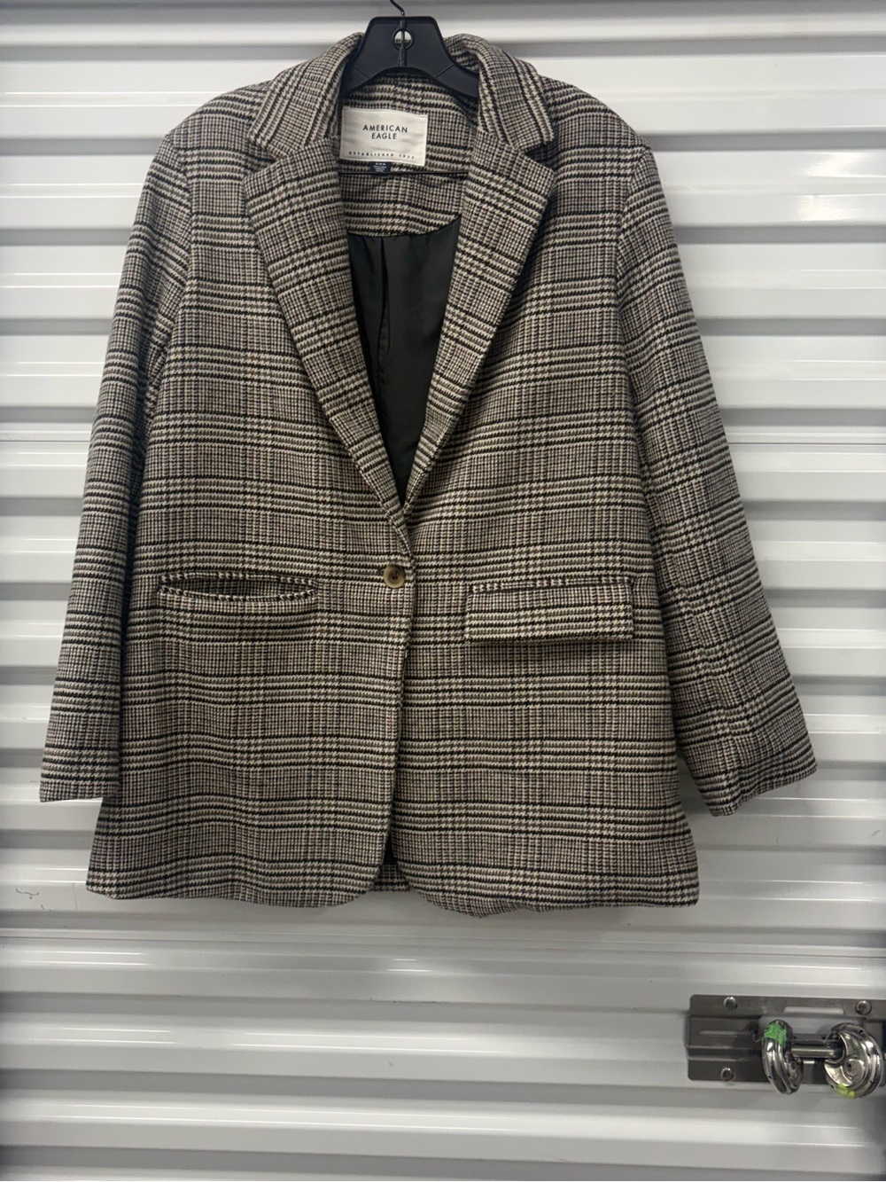 American Eagle Plaid Lined Wool Blend Button Blazer Jacket Women's Size M
